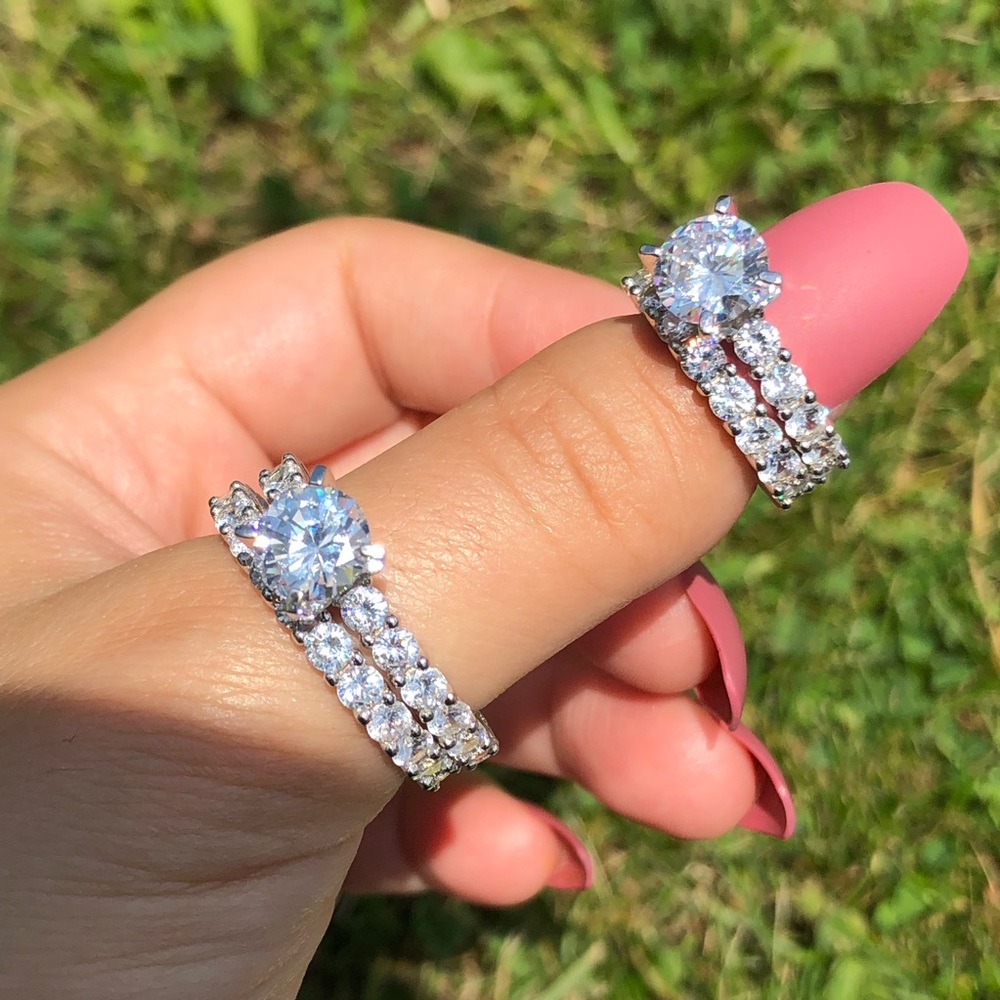 925 Sterling Silver 2 Pieces Wedding Ring Set